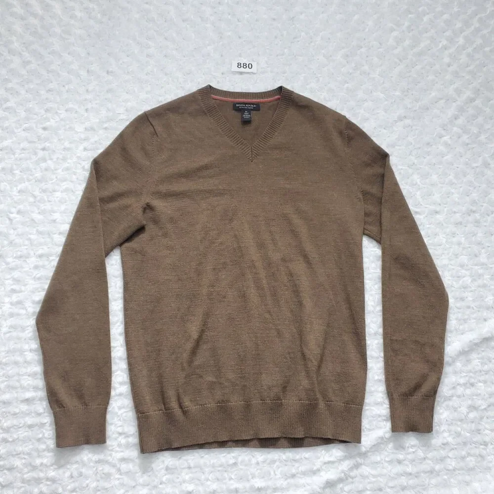 Banana Republic Extra Fine Merino V-Neck Sweater Mens M Brown Pullover